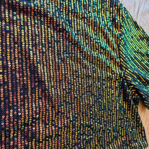 ICON Drop Shoulder Sequin Mesh Crop Blouse L Holiday Outfit - Picture 5 of 16